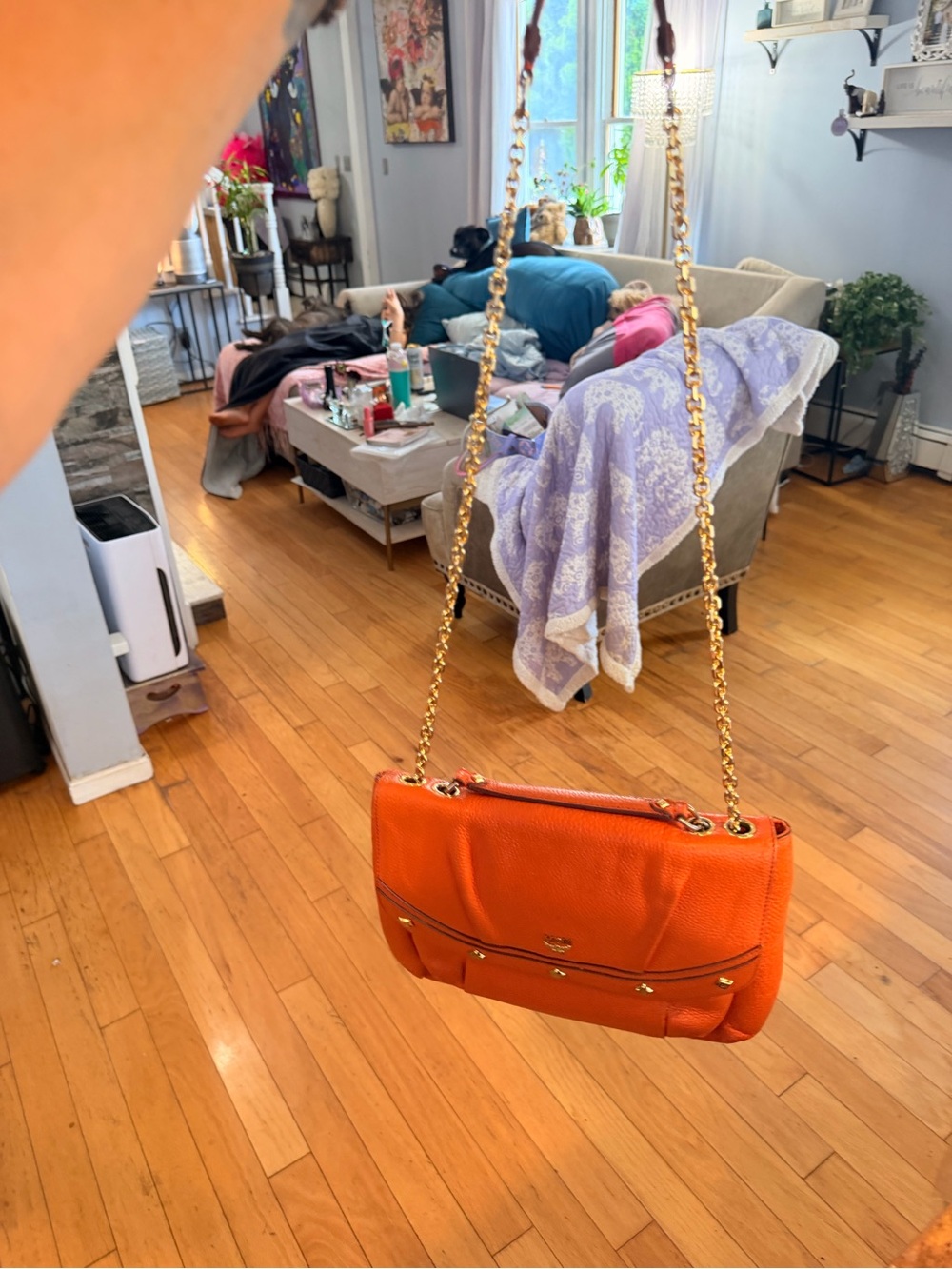 MCM Orange Pebbled Leather two way Chain-Handle Shoulder Bag FLASH SALE - Picture 3 of 10
